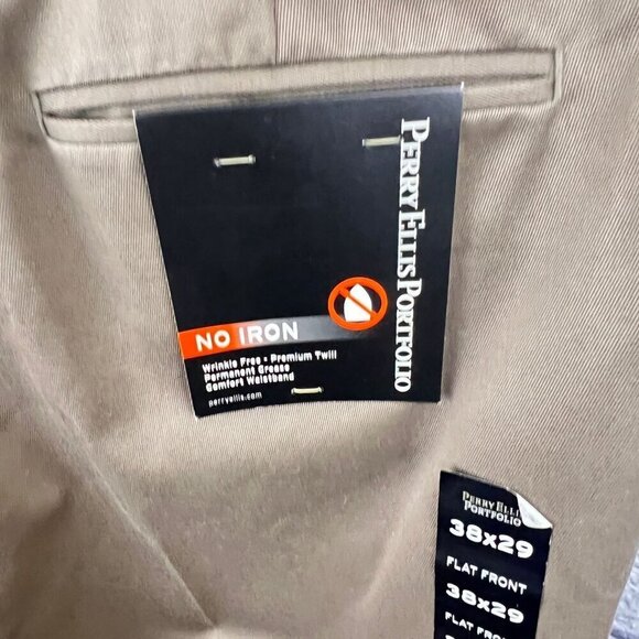 Perry Ellis Portfolio Mens Dress Pants Size 38x29 Sandstone Beige No Iron Flat F - Picture 6 of 9